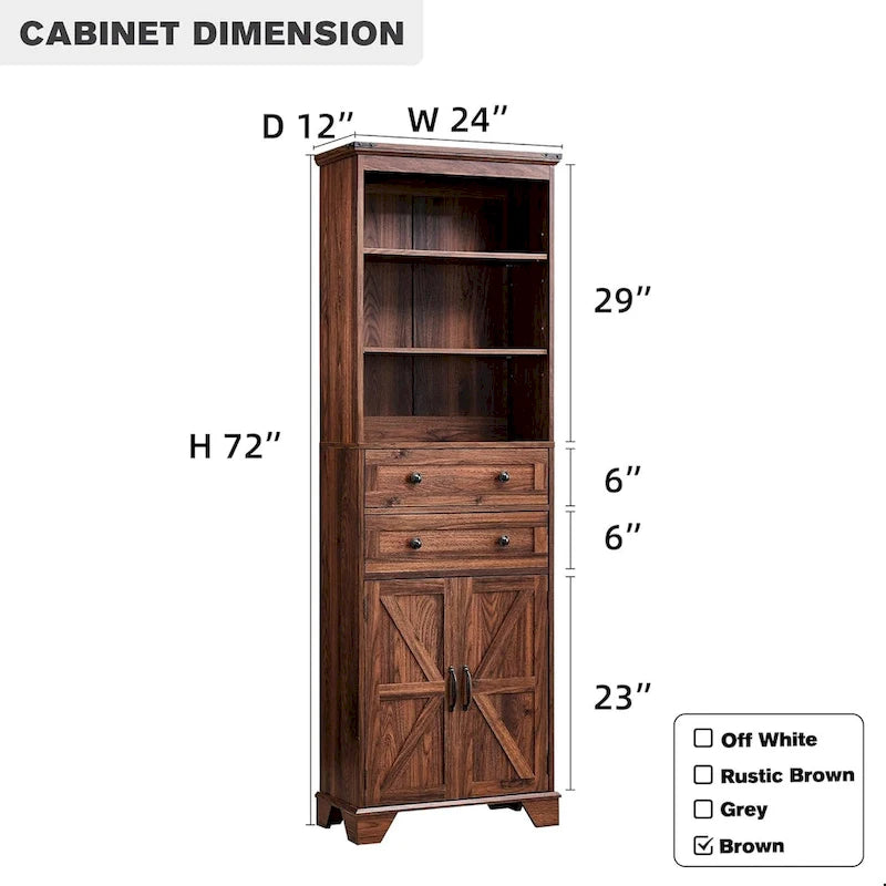 72-Inch Farmhouse Bathroom Storage Cabinet with Barn Doors and Drawers