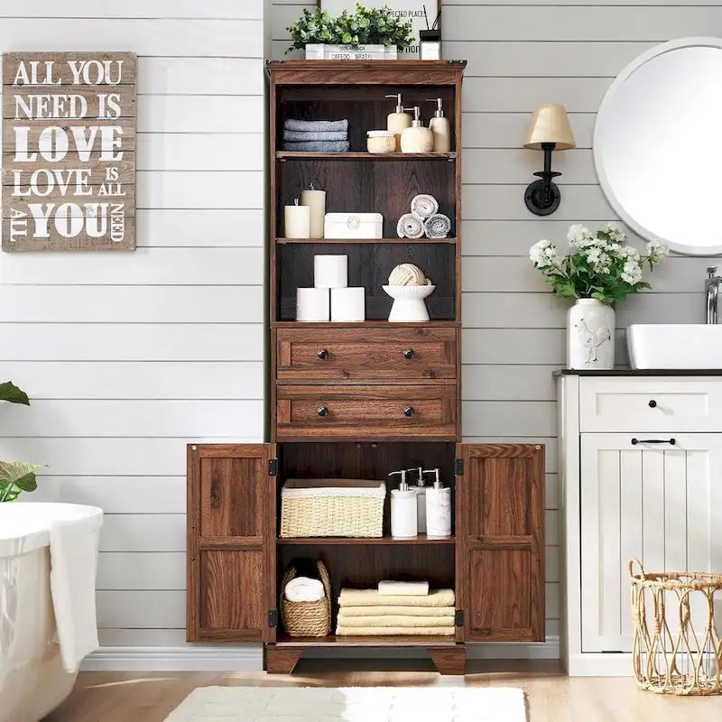 72-Inch Farmhouse Bathroom Storage Cabinet with Barn Doors and Drawers