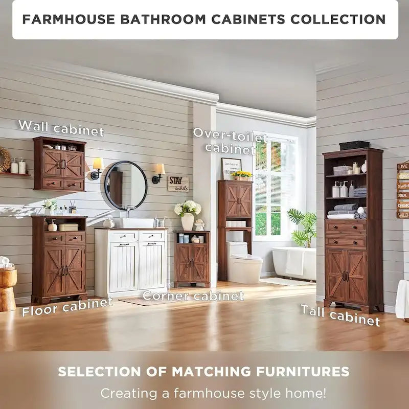 72-Inch Farmhouse Bathroom Storage Cabinet with Barn Doors and Drawers