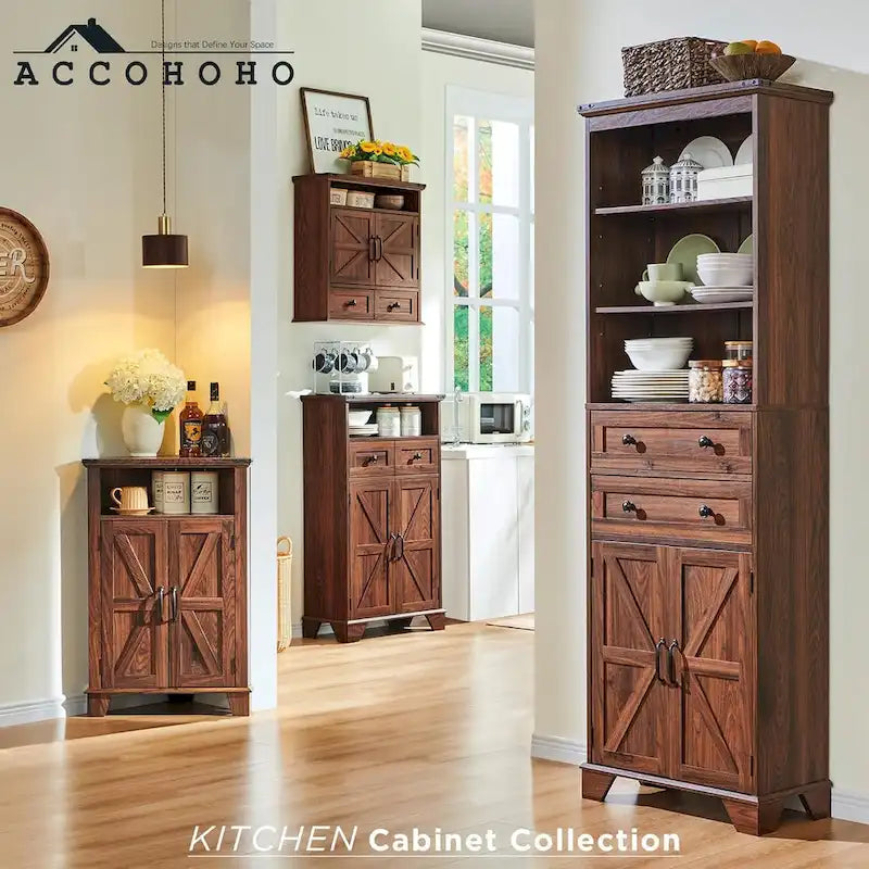 72-Inch Farmhouse Bathroom Storage Cabinet with Barn Doors and Drawers