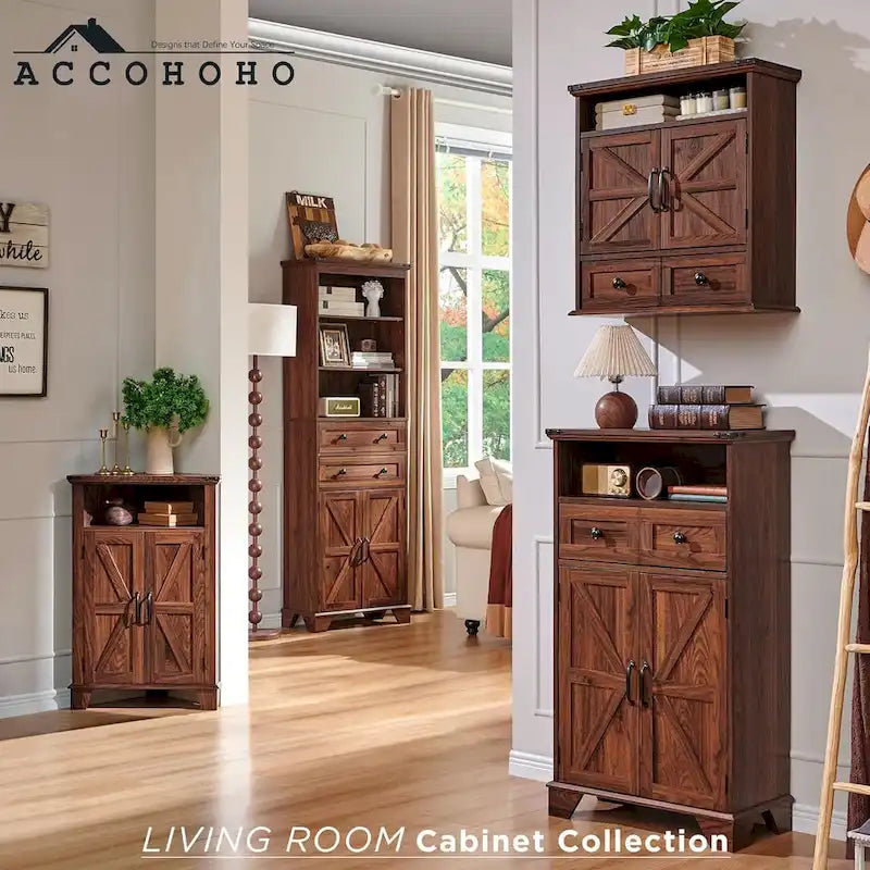 72-Inch Farmhouse Bathroom Storage Cabinet with Barn Doors and Drawers