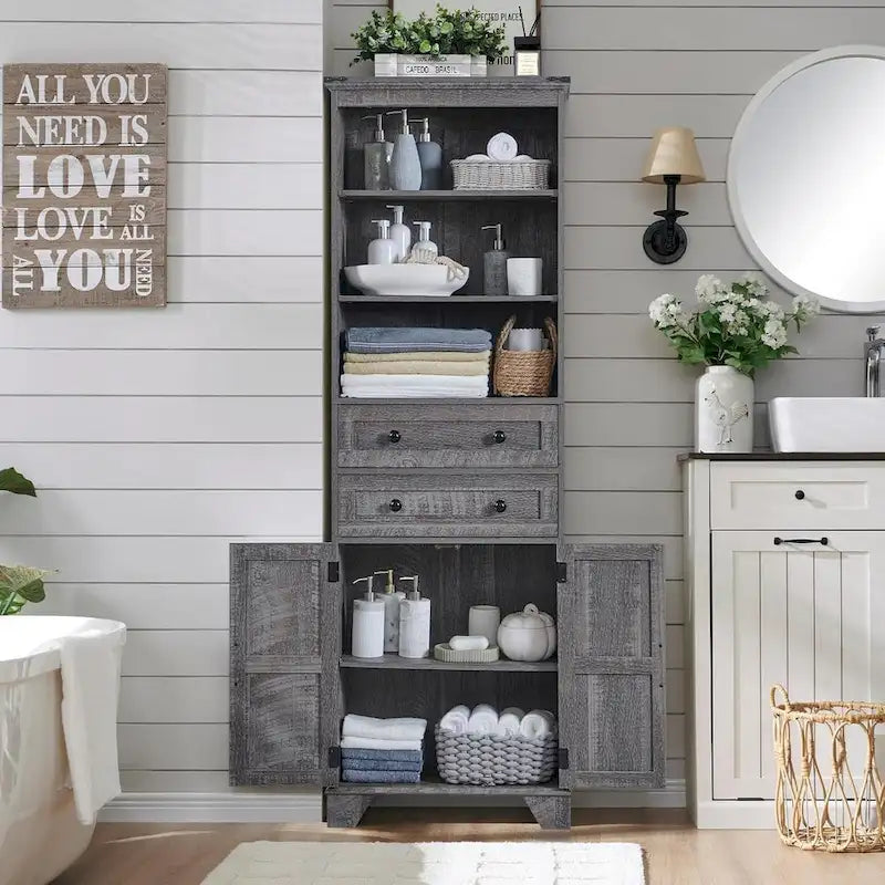 72-Inch Farmhouse Bathroom Storage Cabinet with Barn Doors and Drawers