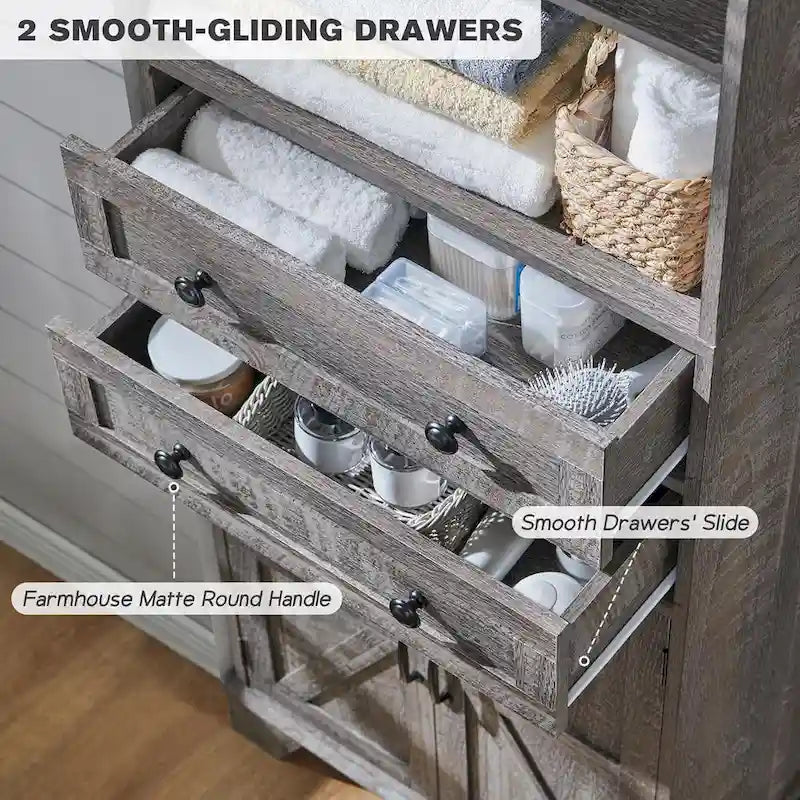 72-Inch Farmhouse Bathroom Storage Cabinet with Barn Doors and Drawers
