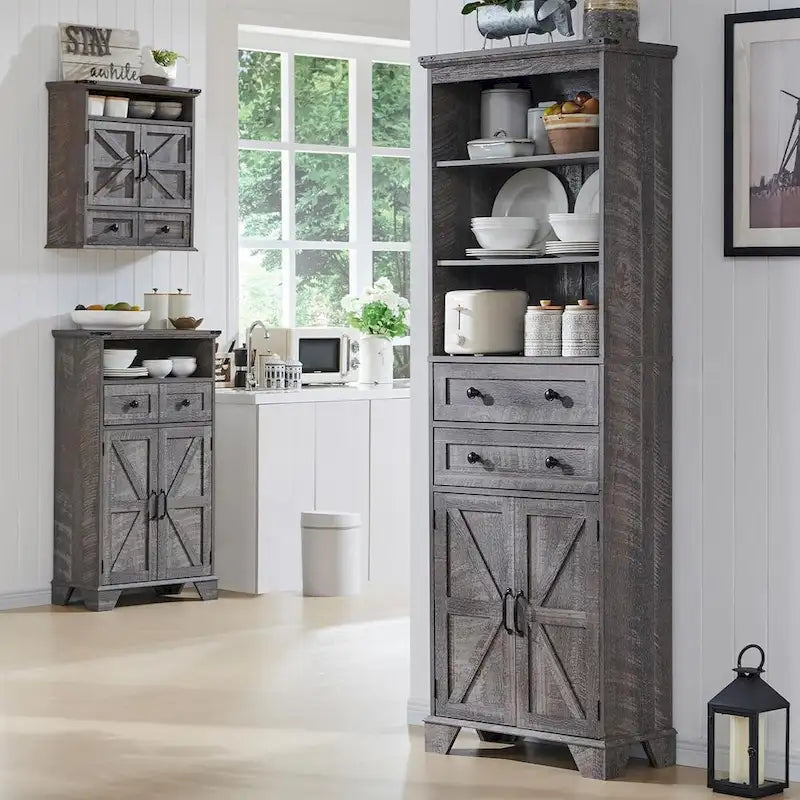 72-Inch Farmhouse Bathroom Storage Cabinet with Barn Doors and Drawers