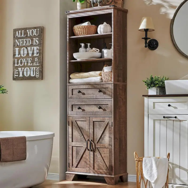 72-Inch Farmhouse Bathroom Storage Cabinet with Barn Doors and Drawers