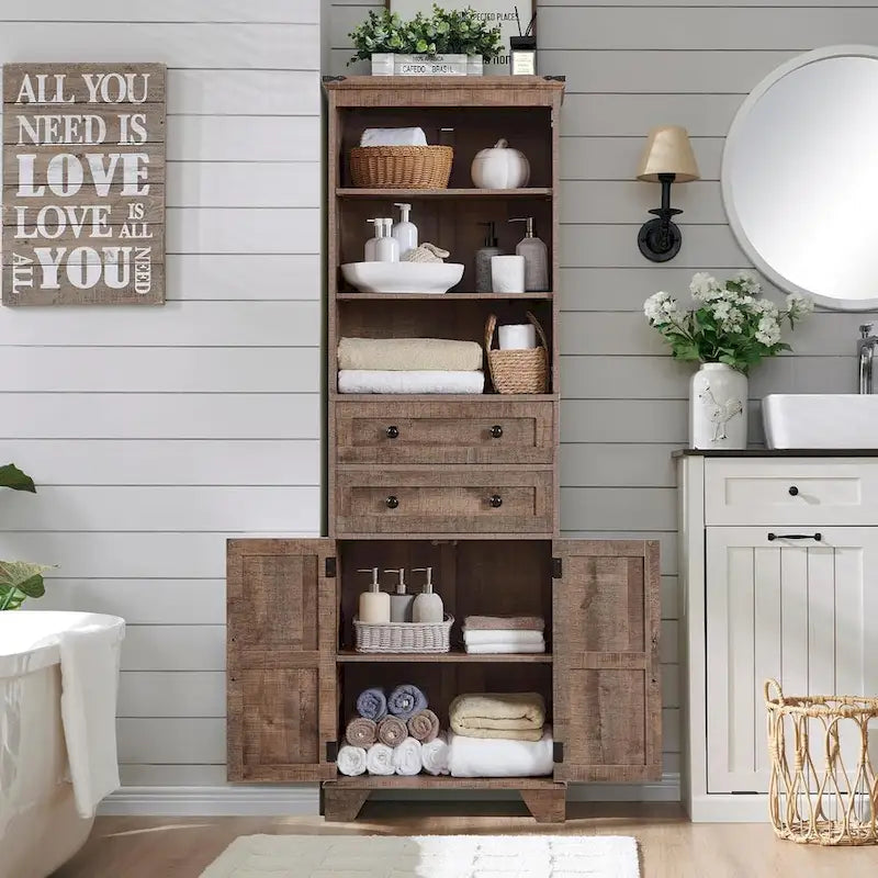 72-Inch Farmhouse Bathroom Storage Cabinet with Barn Doors and Drawers
