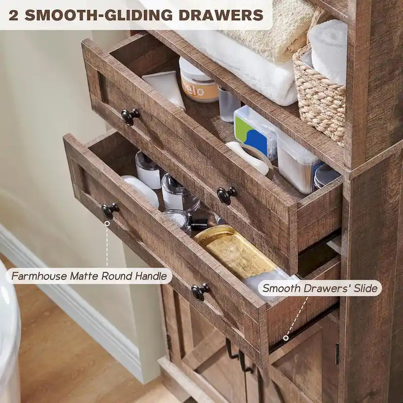 72-Inch Farmhouse Bathroom Storage Cabinet with Barn Doors and Drawers