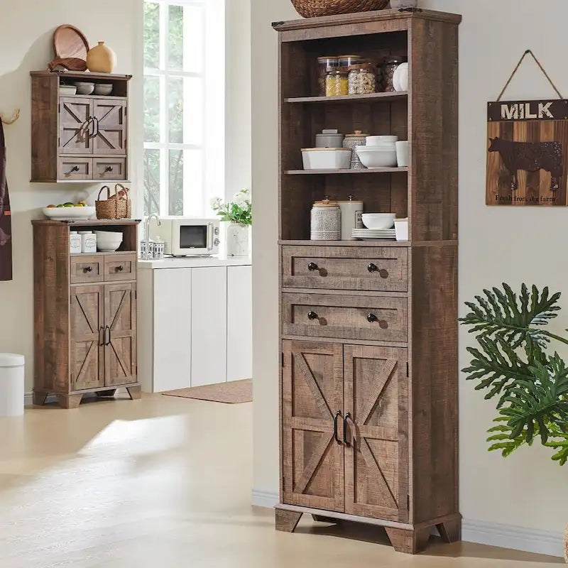 72-Inch Farmhouse Bathroom Storage Cabinet with Barn Doors and Drawers