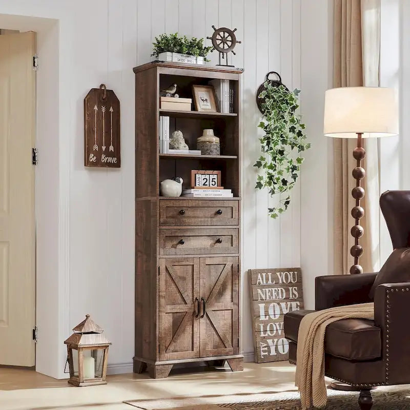 72-Inch Farmhouse Bathroom Storage Cabinet with Barn Doors and Drawers