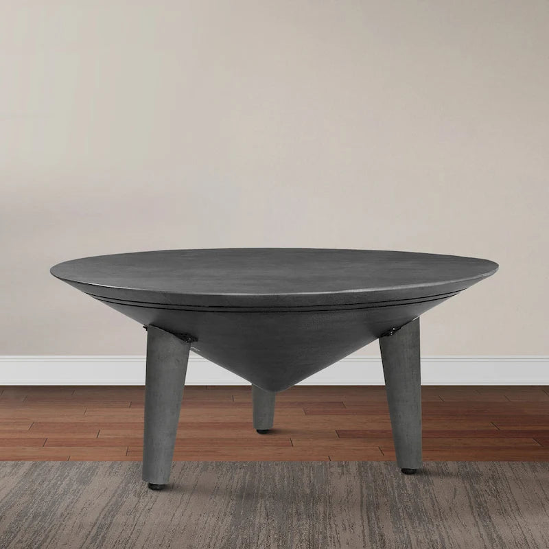 28-Inch Round Gray Mango Wood Coffee Table with 3 Splayed Legs