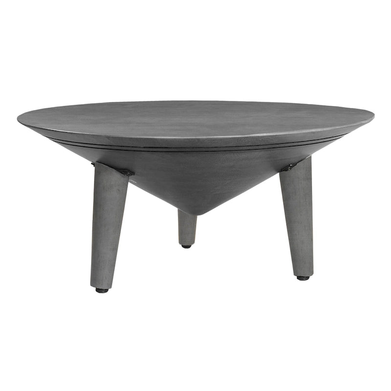 28-Inch Round Gray Mango Wood Coffee Table with 3 Splayed Legs
