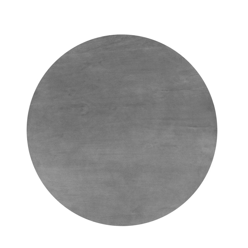 28-Inch Round Gray Mango Wood Coffee Table with 3 Splayed Legs