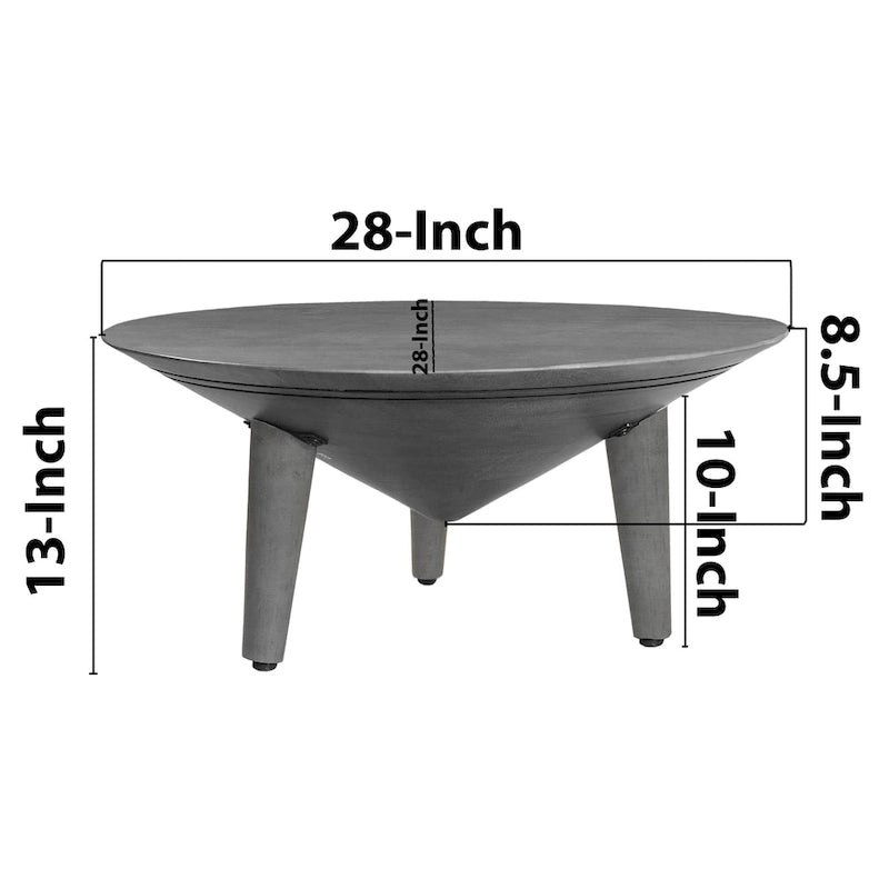 28-Inch Round Gray Mango Wood Coffee Table with 3 Splayed Legs