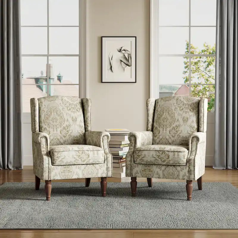 Traditional Wingback Accent Armchair with Nailhead Trim, Set of 2