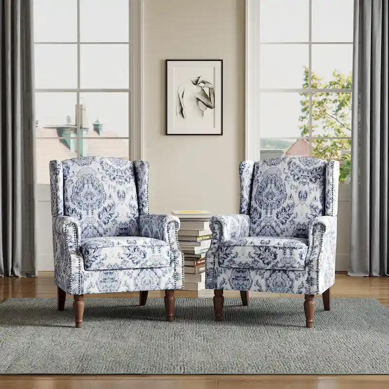 Traditional Wingback Accent Armchair with Nailhead Trim, Set of 2