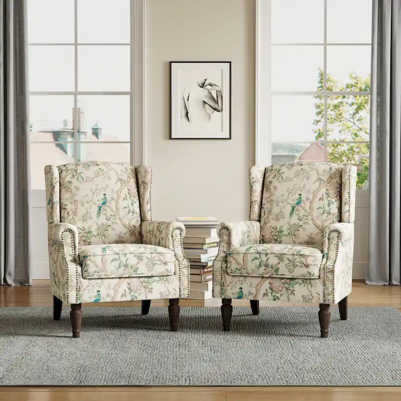 Traditional Wingback Accent Armchair with Nailhead Trim, Set of 2
