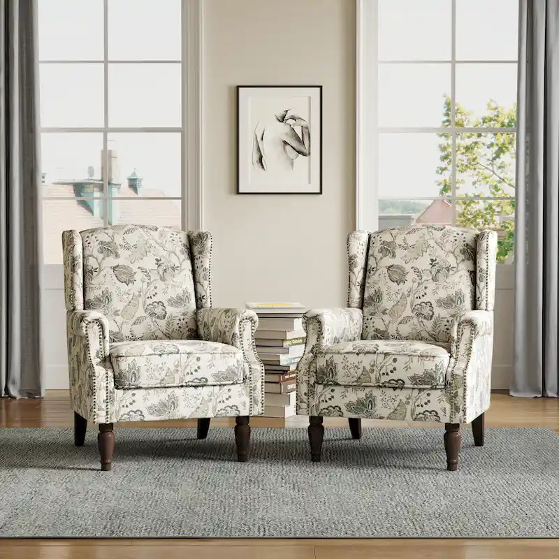 Traditional Wingback Accent Armchair with Nailhead Trim, Set of 2