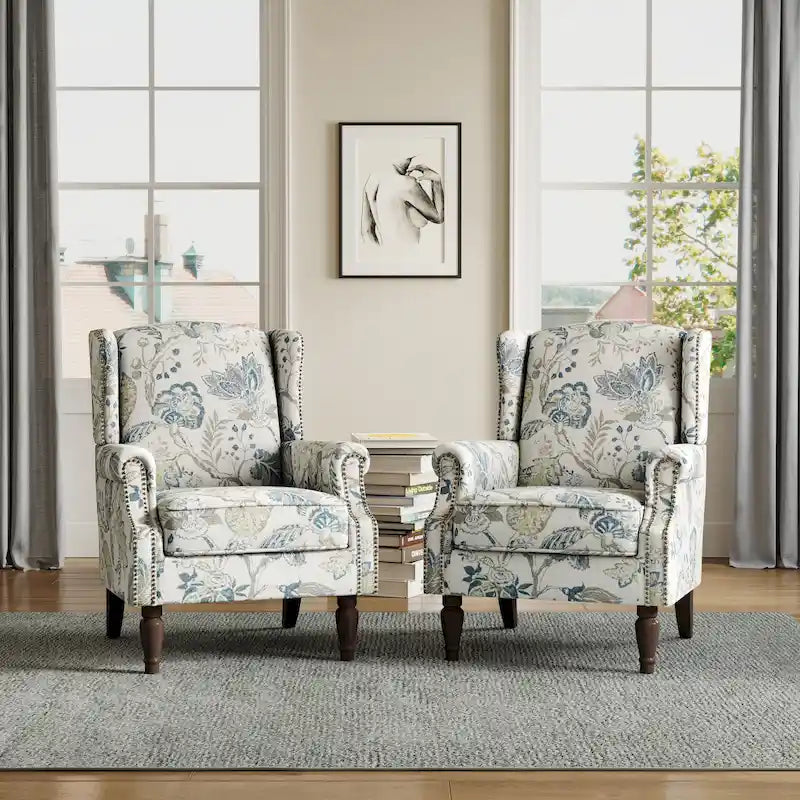 Traditional Wingback Accent Armchair with Nailhead Trim, Set of 2