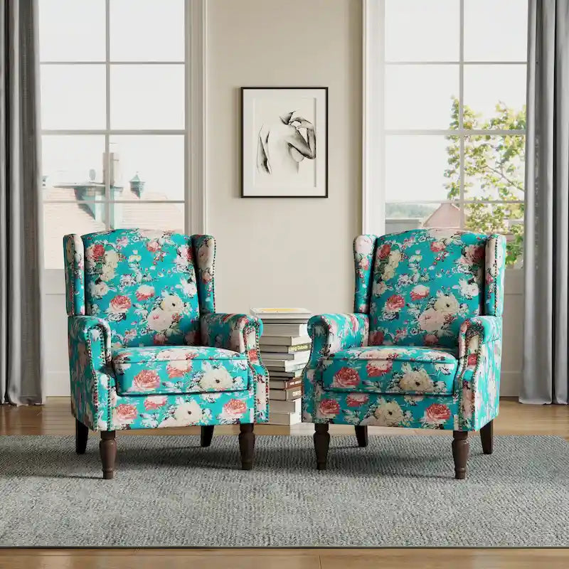 Traditional Wingback Accent Armchair with Nailhead Trim, Set of 2