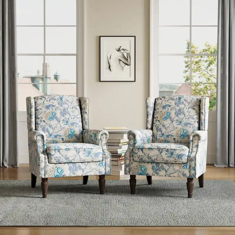 Traditional Wingback Accent Armchair with Nailhead Trim, Set of 2