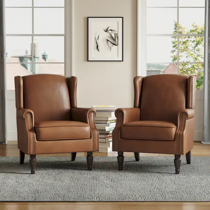 Traditional Wingback Accent Armchair with Nailhead Trim, Set of 2