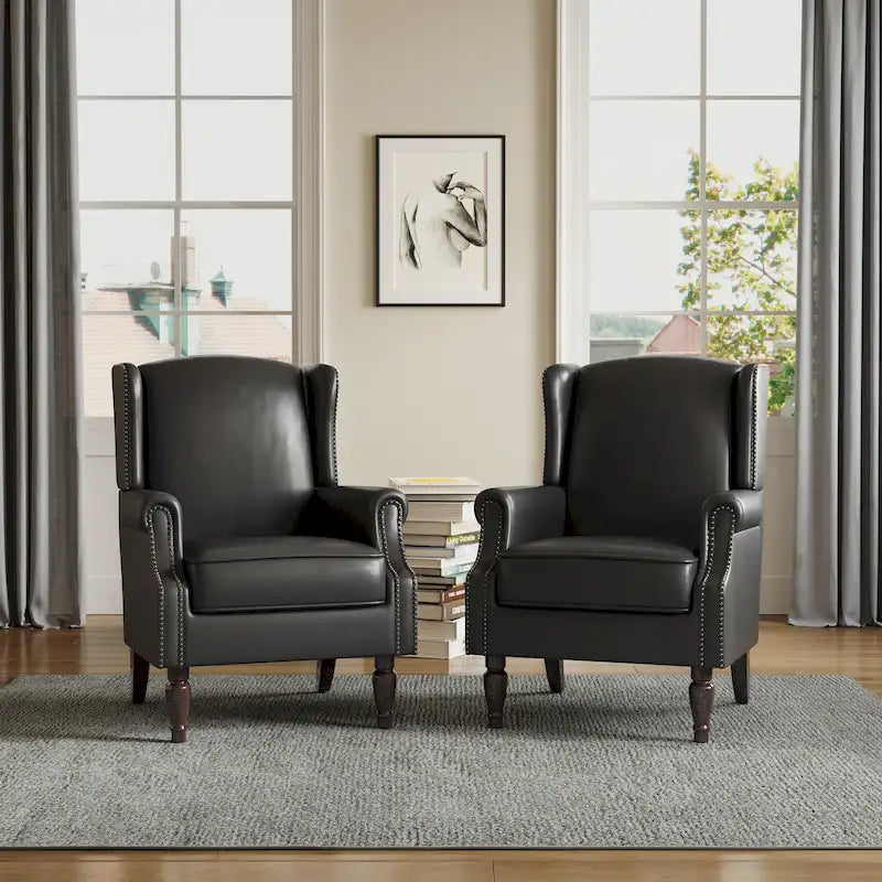 Traditional Wingback Accent Armchair with Nailhead Trim, Set of 2