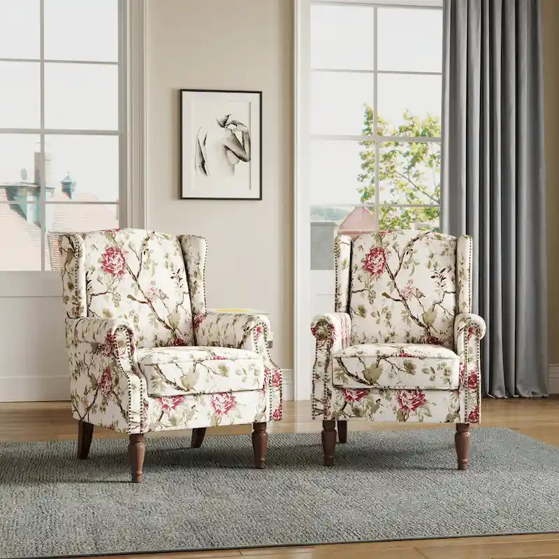 Traditional Wingback Accent Armchair with Nailhead Trim, Set of 2
