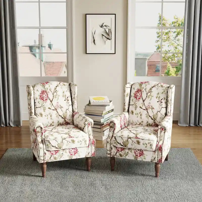 Traditional Wingback Accent Armchair with Nailhead Trim, Set of 2