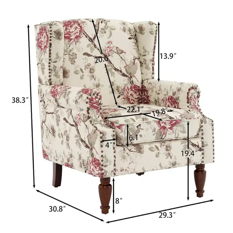 Traditional Wingback Accent Armchair with Nailhead Trim, Set of 2