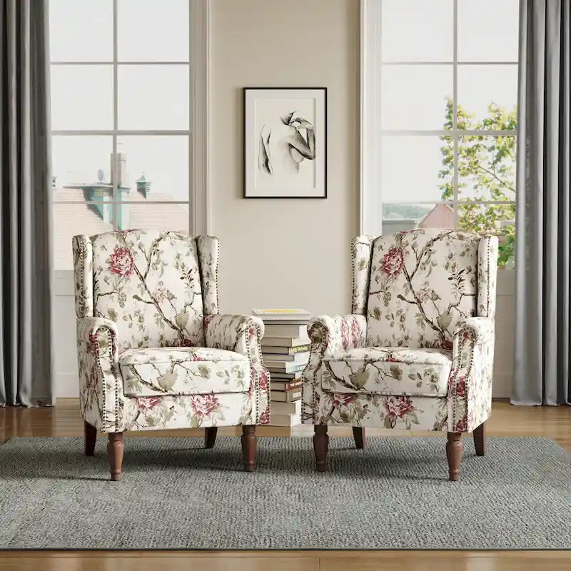Traditional Wingback Accent Armchair with Nailhead Trim, Set of 2