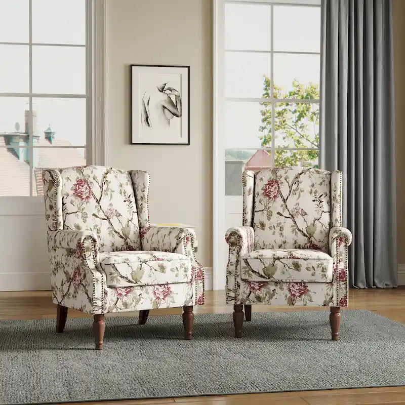 Traditional Wingback Accent Armchair with Nailhead Trim, Set of 2