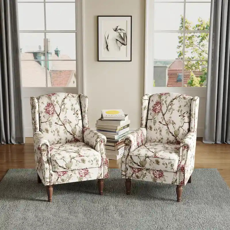 Traditional Wingback Accent Armchair with Nailhead Trim, Set of 2