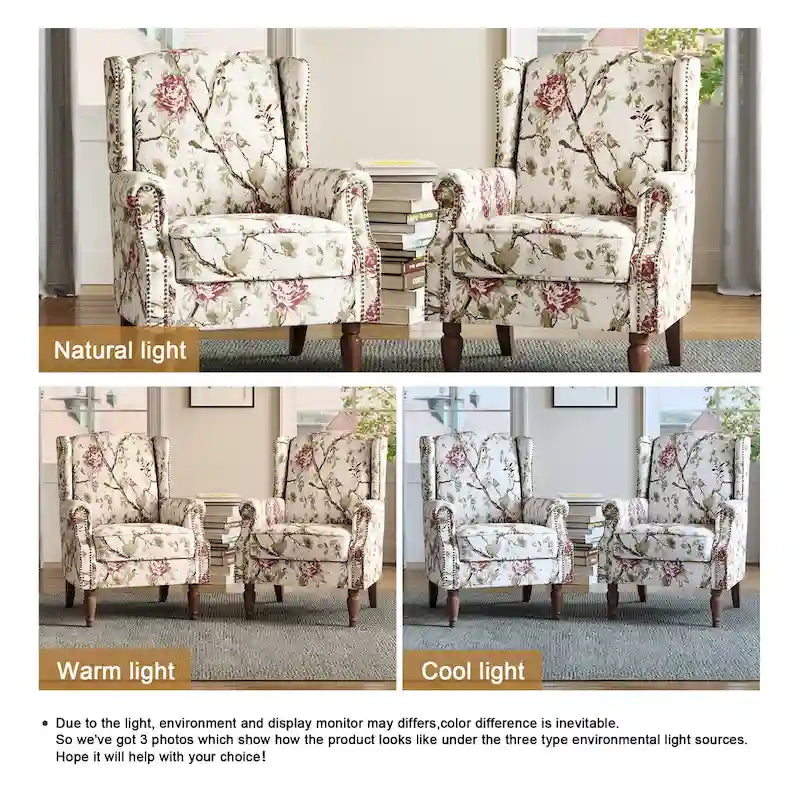 Traditional Wingback Accent Armchair with Nailhead Trim, Set of 2