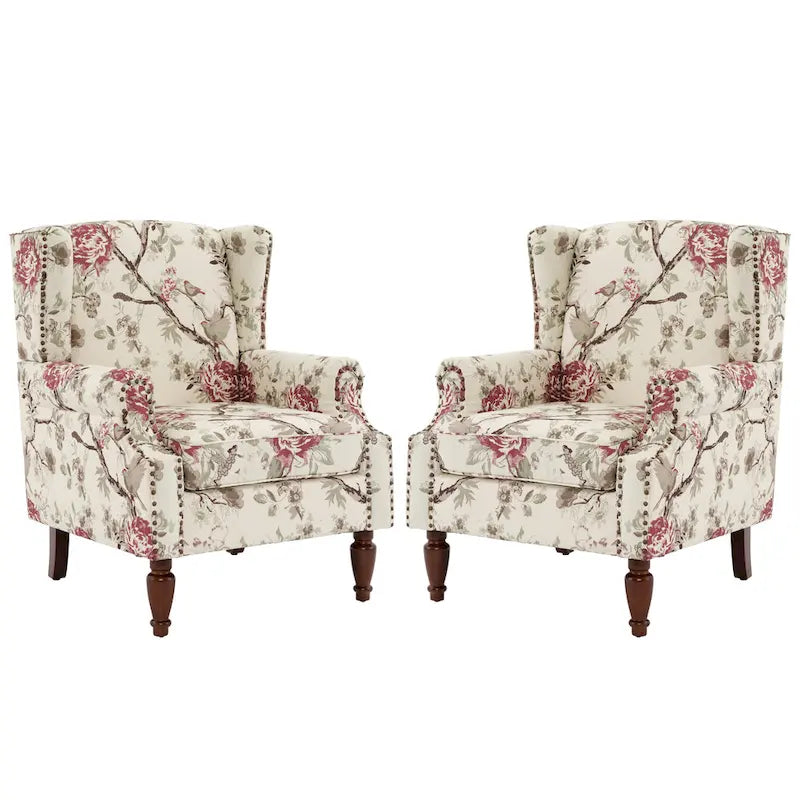 Traditional Wingback Accent Armchair with Nailhead Trim, Set of 2