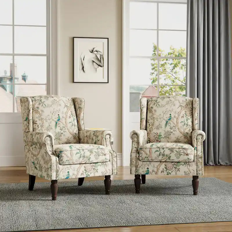 Traditional Wingback Accent Armchair with Nailhead Trim, Set of 2
