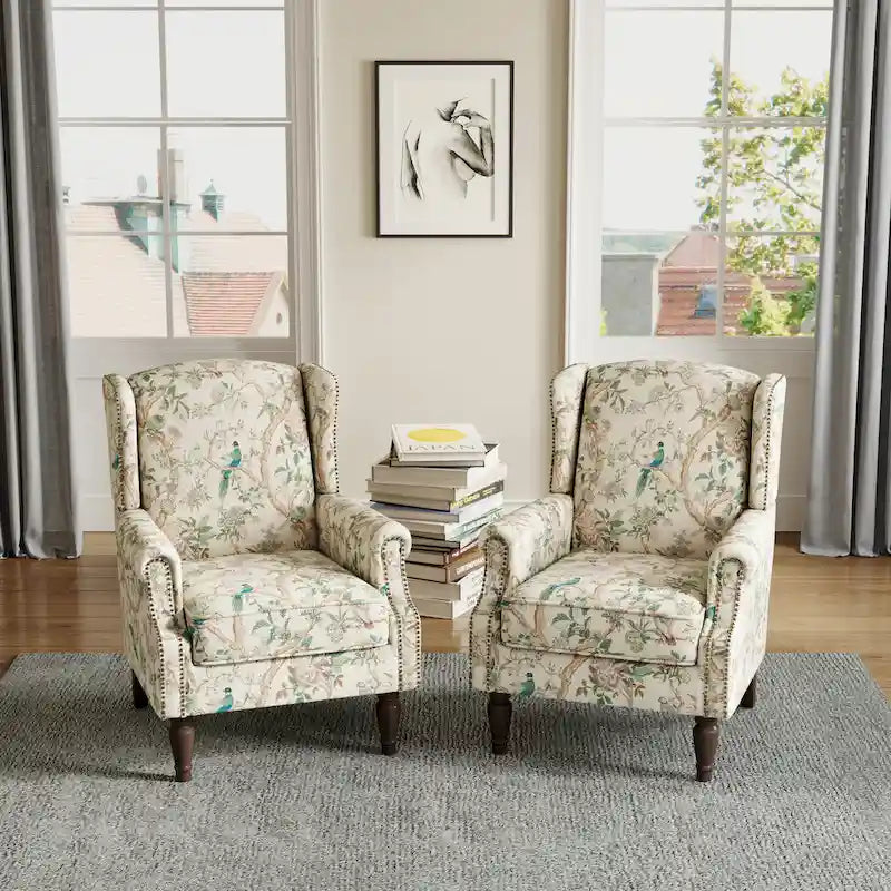 Traditional Wingback Accent Armchair with Nailhead Trim, Set of 2