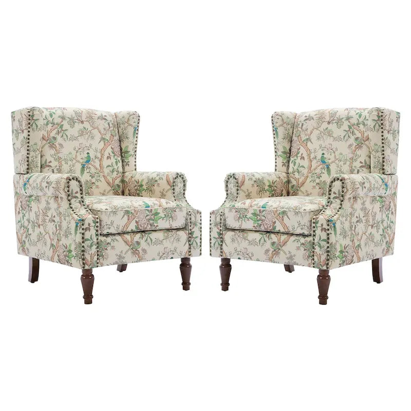 Traditional Wingback Accent Armchair with Nailhead Trim, Set of 2