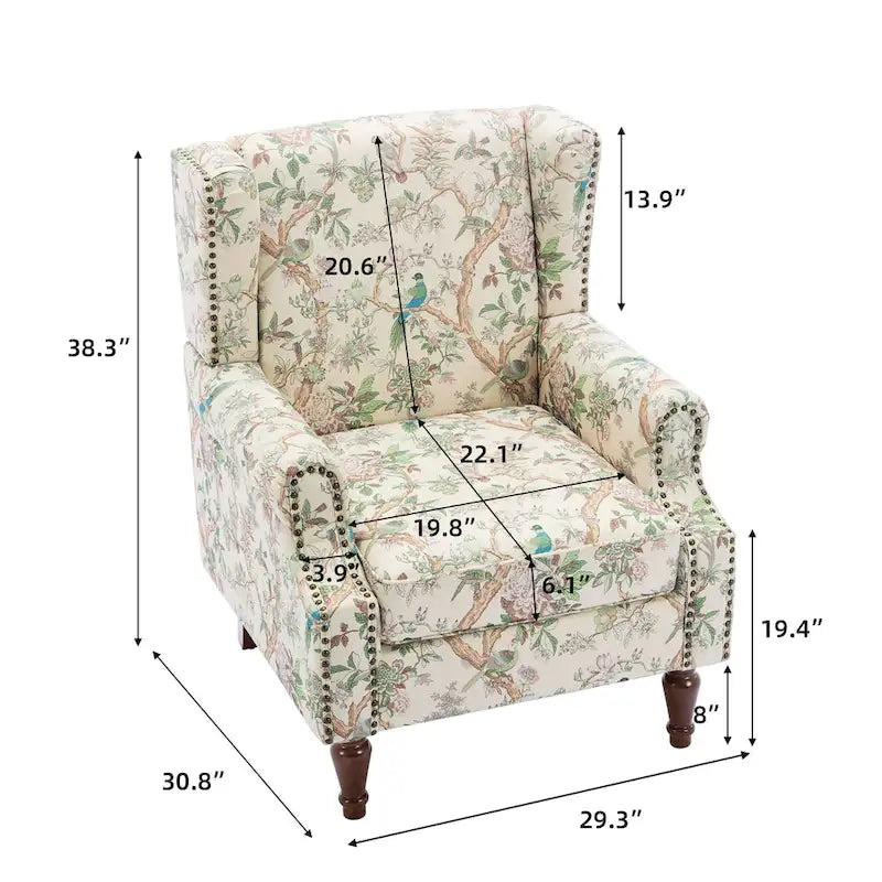 Traditional Wingback Accent Armchair with Nailhead Trim, Set of 2