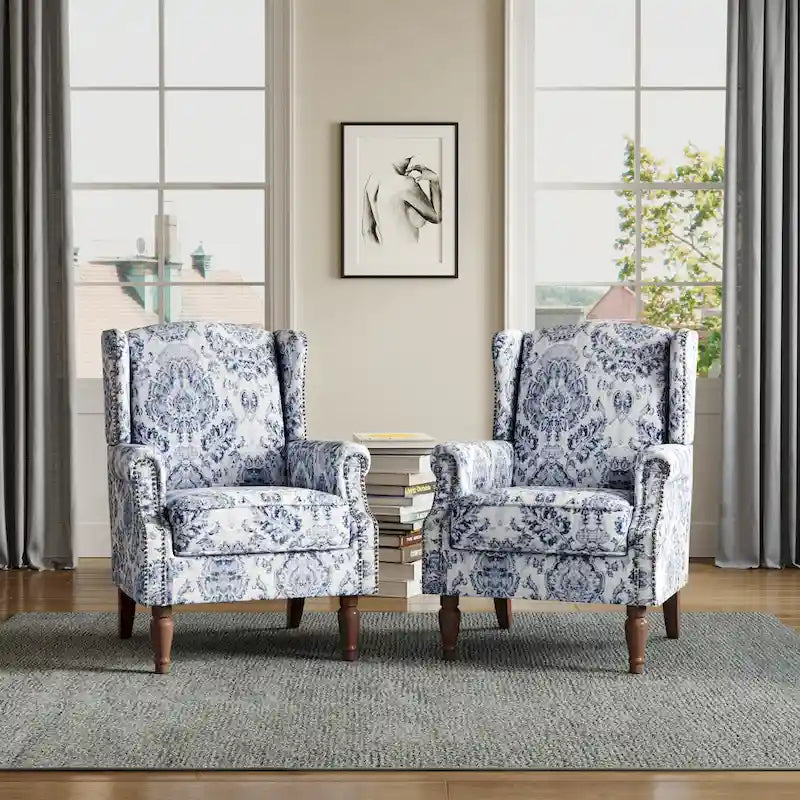 Traditional Wingback Accent Armchair with Nailhead Trim, Set of 2