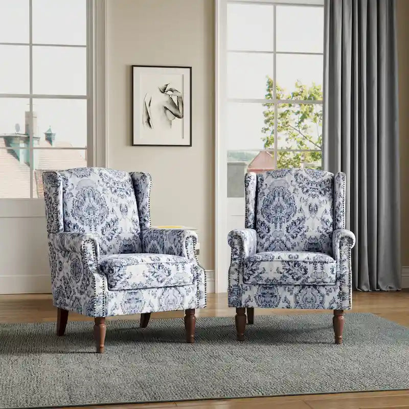 Traditional Wingback Accent Armchair with Nailhead Trim, Set of 2