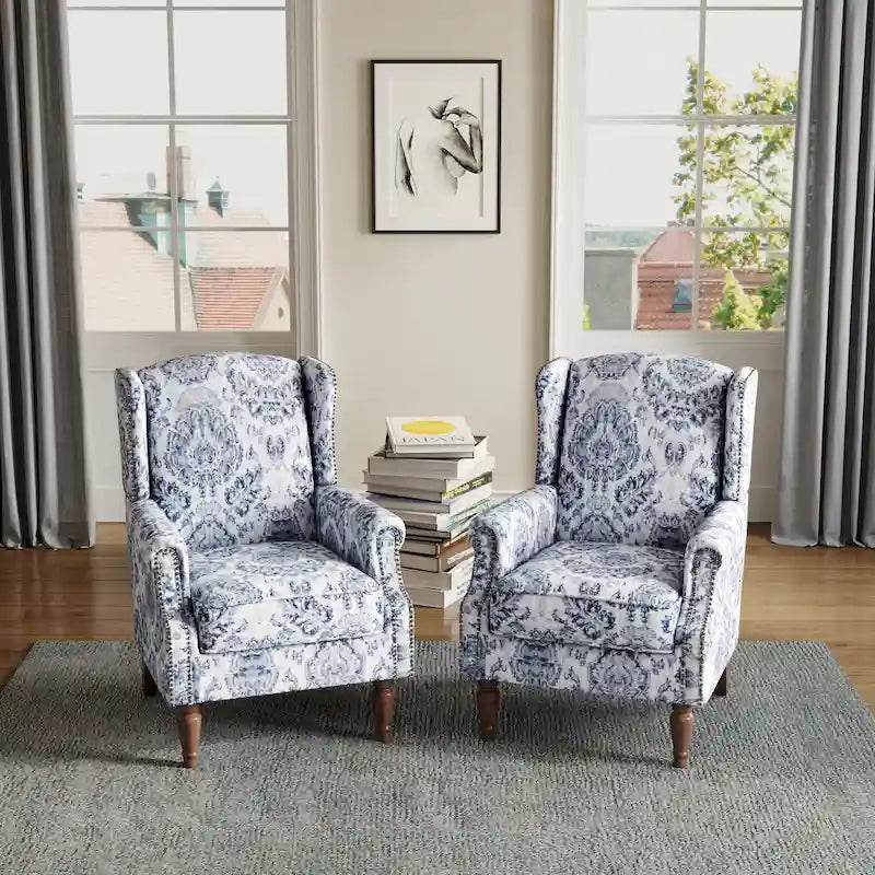 Traditional Wingback Accent Armchair with Nailhead Trim, Set of 2