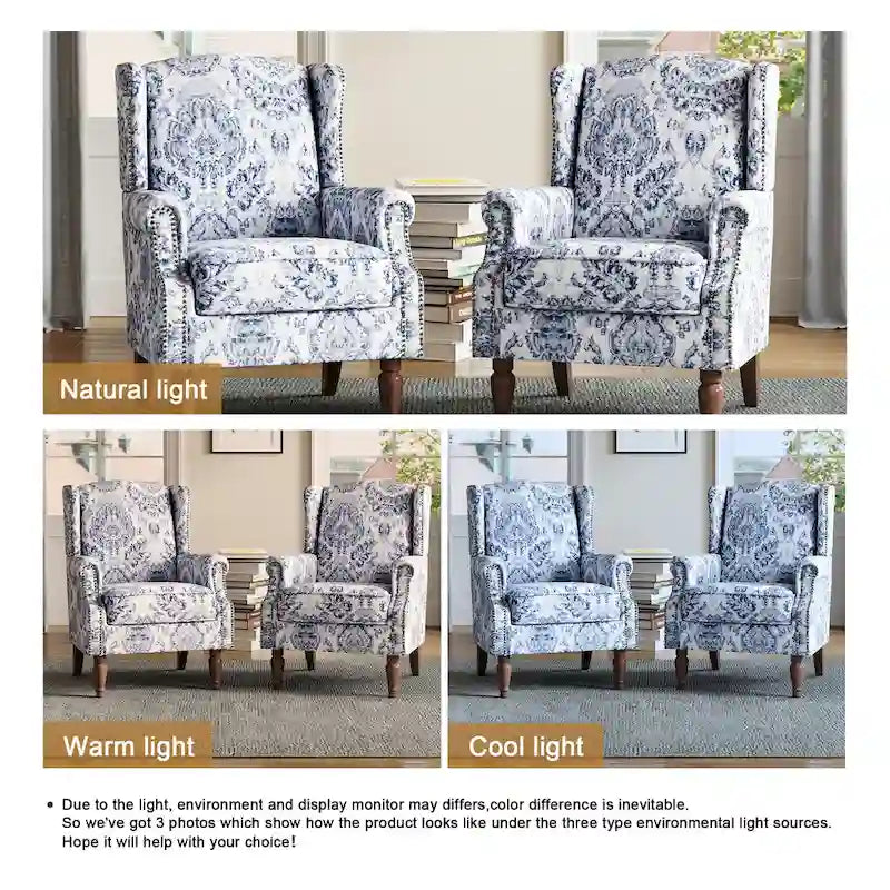 Traditional Wingback Accent Armchair with Nailhead Trim, Set of 2