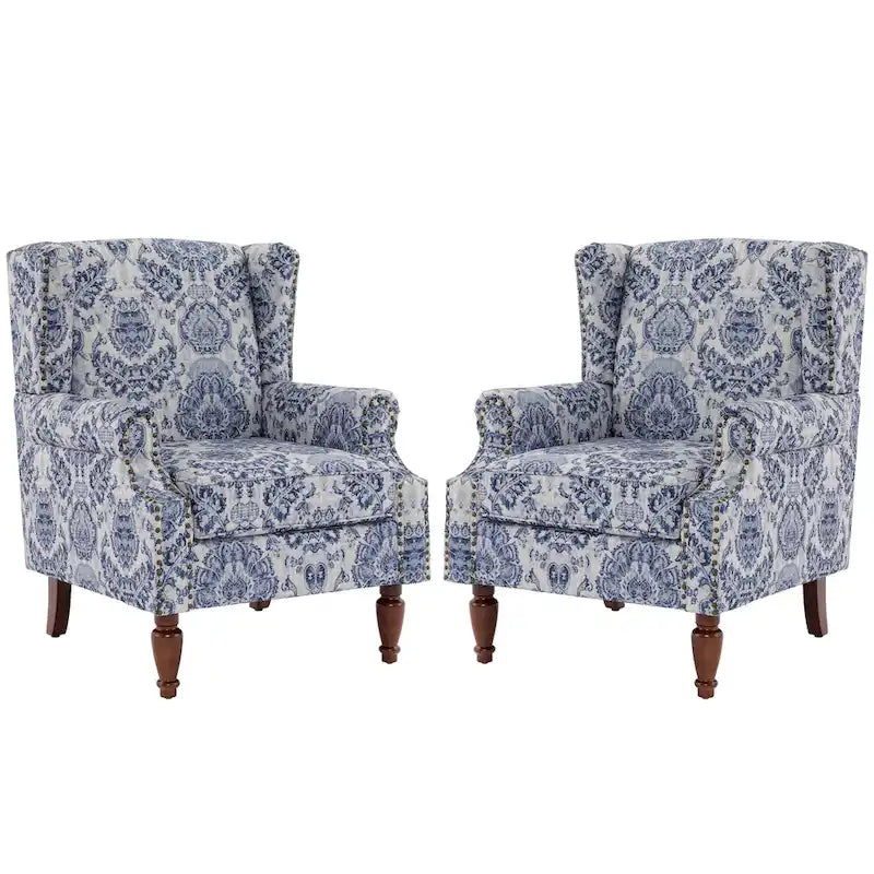 Traditional Wingback Accent Armchair with Nailhead Trim, Set of 2
