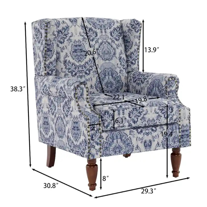 Traditional Wingback Accent Armchair with Nailhead Trim, Set of 2