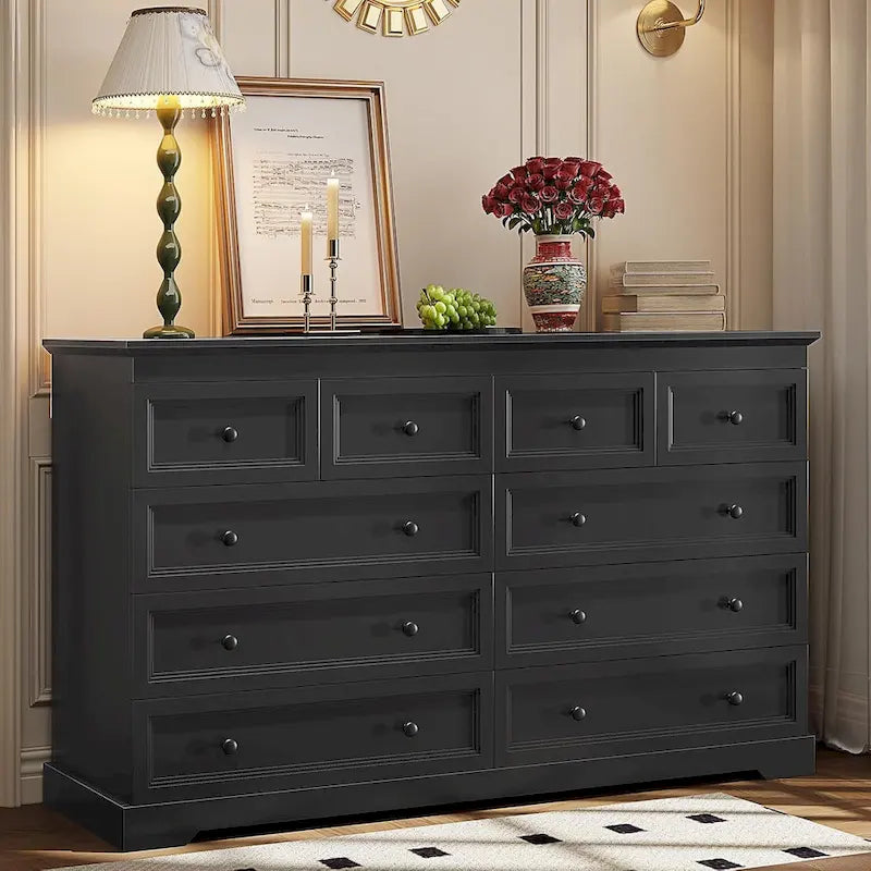10-Drawer Farmhouse Dresser 55-Inch Wide with Fluted Panels