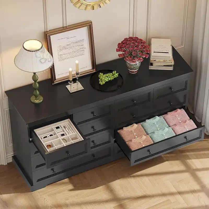 10-Drawer Farmhouse Dresser 55-Inch Wide with Fluted Panels