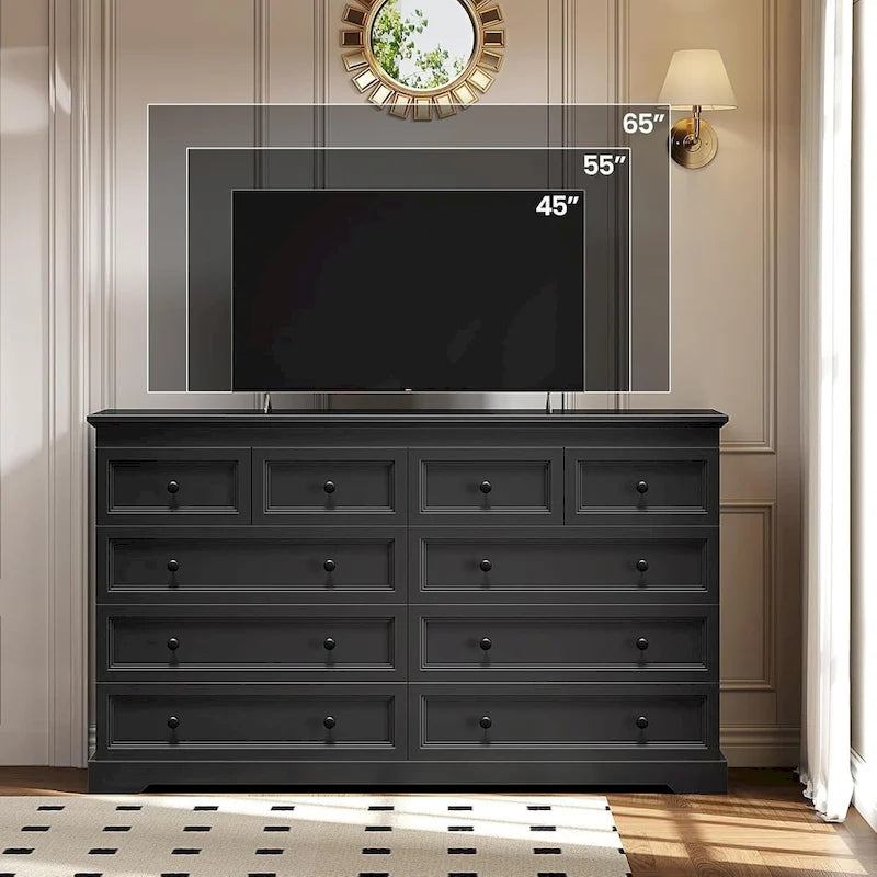 10-Drawer Farmhouse Dresser 55-Inch Wide with Fluted Panels