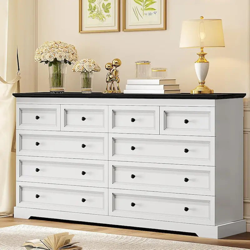 10-Drawer Farmhouse Dresser 55-Inch Wide with Fluted Panels