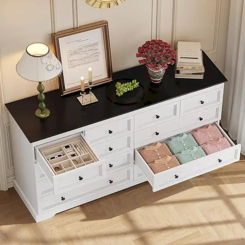 10-Drawer Farmhouse Dresser 55-Inch Wide with Fluted Panels