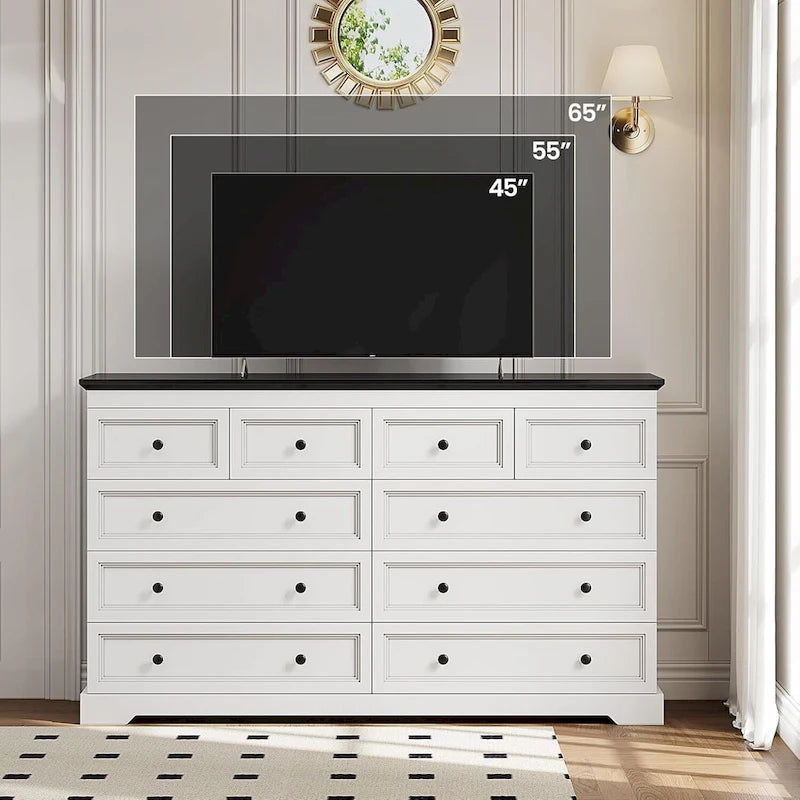 10-Drawer Farmhouse Dresser 55-Inch Wide with Fluted Panels